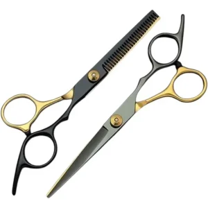 Set de Tijeras Profesionales Obopekal (Corte y Entresacar) - Negro/Dorado